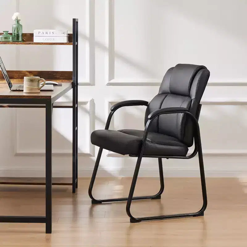 Big and Tall Office Guest Chair, Leather Executive Waiting Room Chair, Black