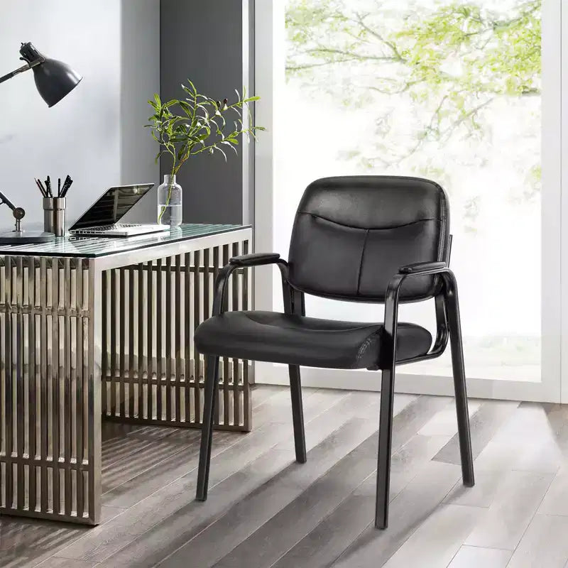 Black Office Guest Chair, Leather Waiting Room Chair, Set of 2