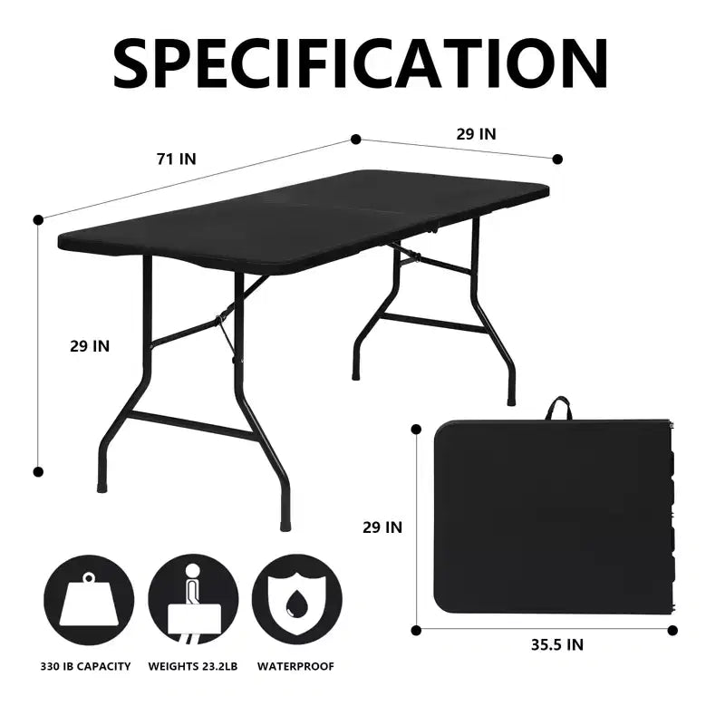 Folding Table 6 Foot Heavy Duty HDPE Plastic Indoor Outdoor Rectangular Banquet Table Steel Legs White
