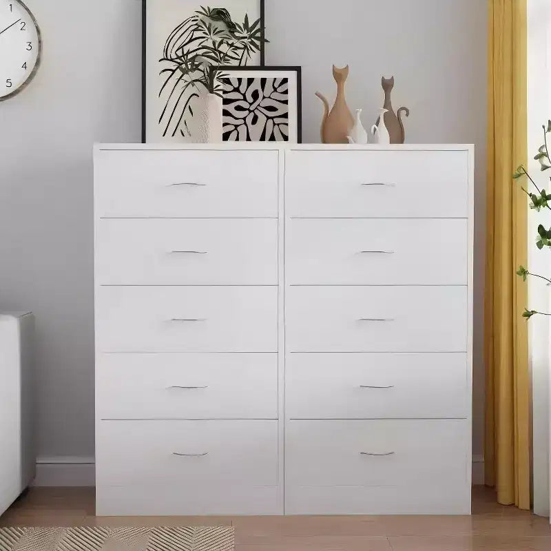 5 Drawer Dresser for Bedroom 49.4 in Tall Wood Chest of Drawers with Metal Handles White