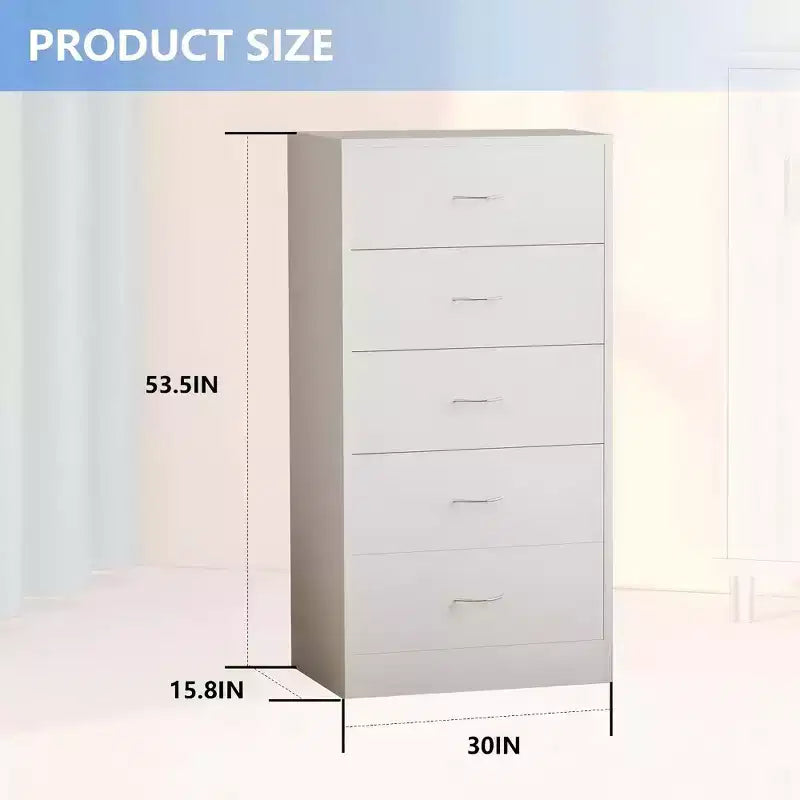 5 Drawer Dresser for Bedroom 49.4 in Tall Wood Chest of Drawers with Metal Handles White