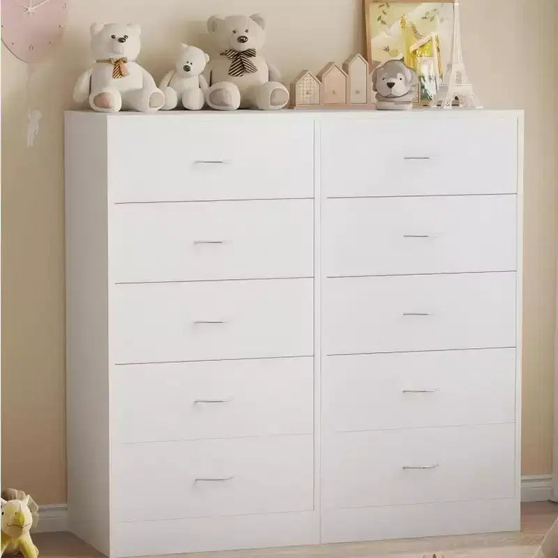 5 Drawer Dresser for Bedroom 49.4 in Tall Wood Chest of Drawers with Metal Handles White