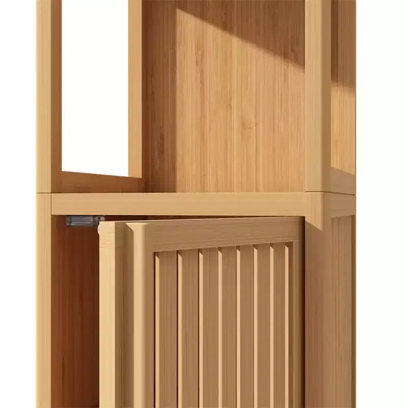 Tall Bamboo Storage Cabinet, Slim Bathroom Cabinet with 3 Tier Shelves, Freestanding Tower Corner Rack Floor Cabinet for Bathroom Living Room Kitchen