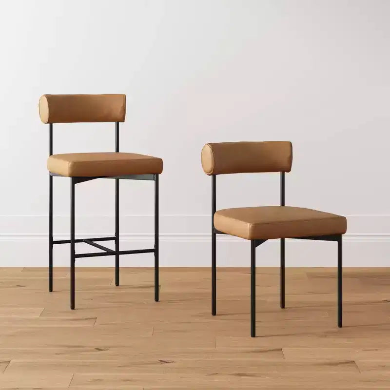 Upholstered Dining Chairs Set of 4, Modern Faux Leather Barrel Back with Metal Legs