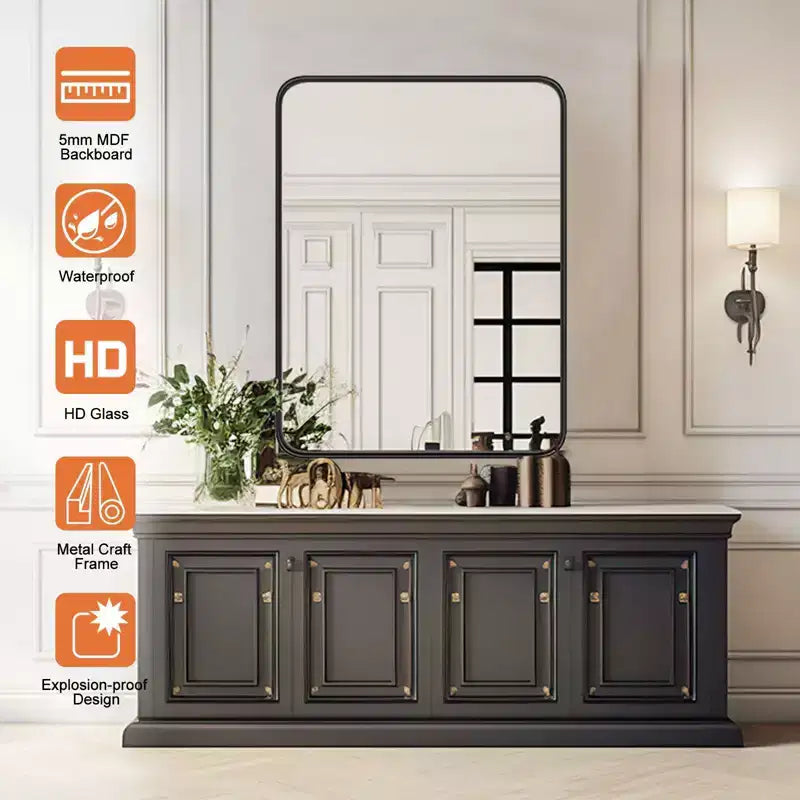 Metal Rectangle Wall Mirror, Black