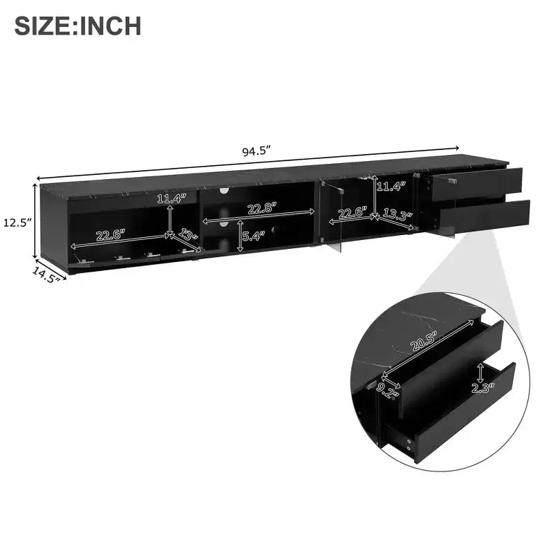 Modern App-Controlled LED TV Stand for TVs Up to 105" with Tempered Glass Doors