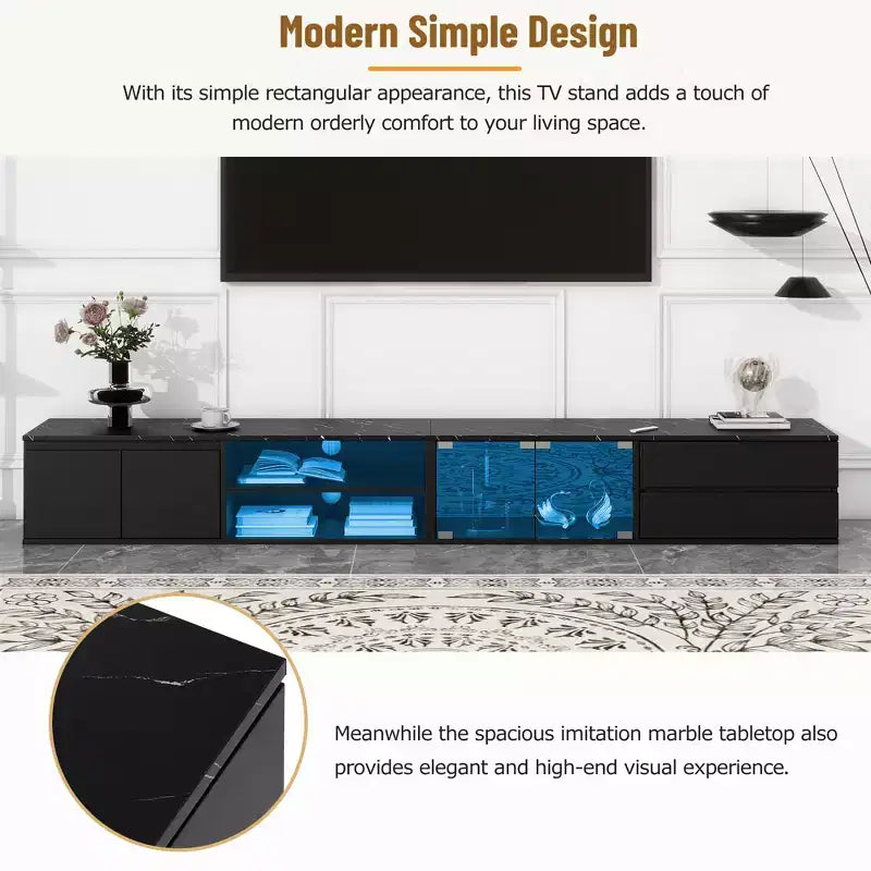 Modern App-Controlled LED TV Stand for TVs Up to 105" with Tempered Glass Doors