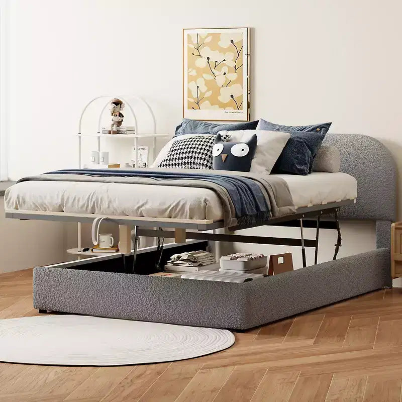 Full/Queen Size Teddy Fleece Upholstered Platform Bed with Hydraulic Storage System