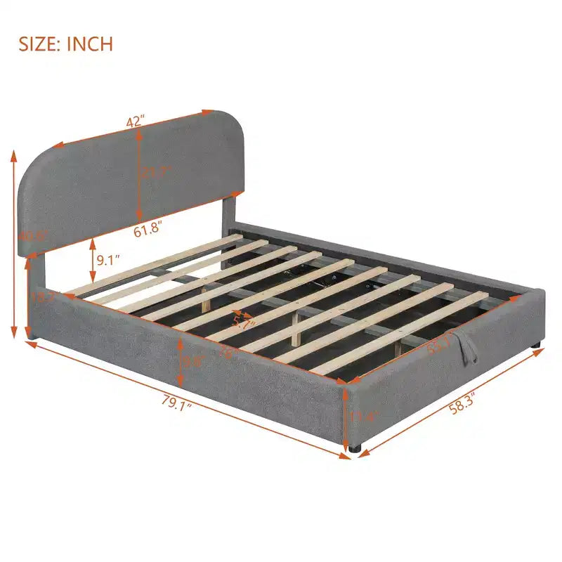 Full/Queen Size Teddy Fleece Upholstered Platform Bed with Hydraulic Storage System