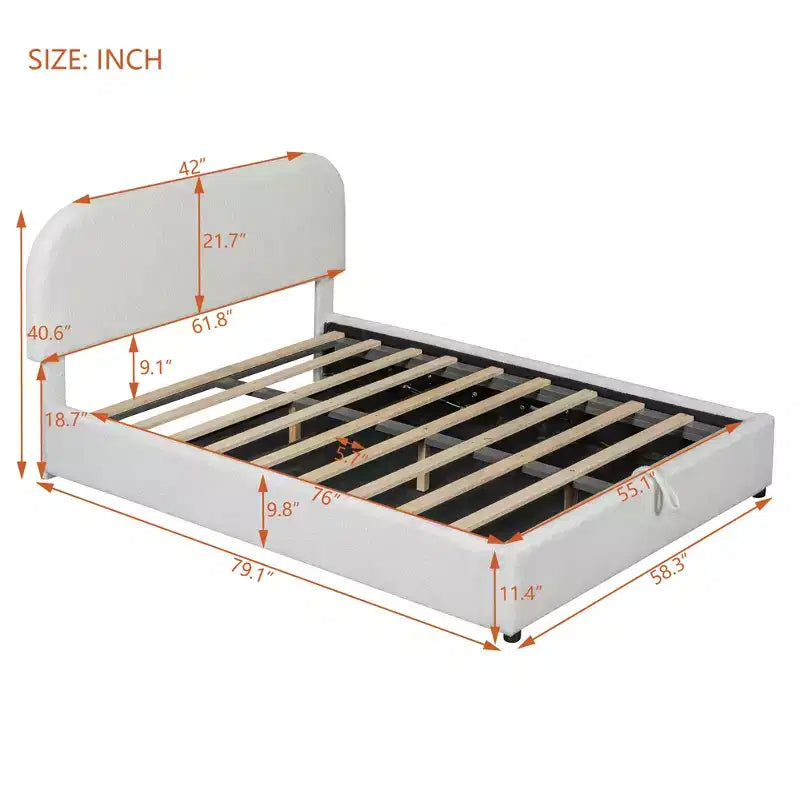 Full/Queen Size Teddy Fleece Upholstered Platform Bed with Hydraulic Storage System