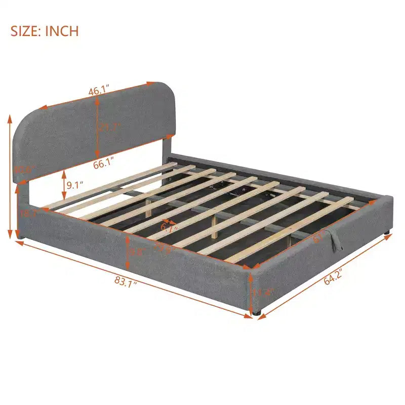Full/Queen Size Teddy Fleece Upholstered Platform Bed with Hydraulic Storage System