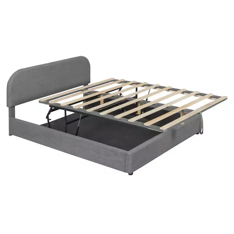 Full/Queen Size Teddy Fleece Upholstered Platform Bed with Hydraulic Storage System