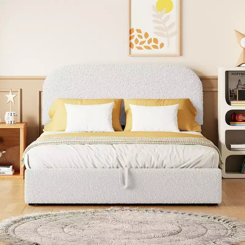 Full/Queen Size Teddy Fleece Upholstered Platform Bed with Hydraulic Storage System